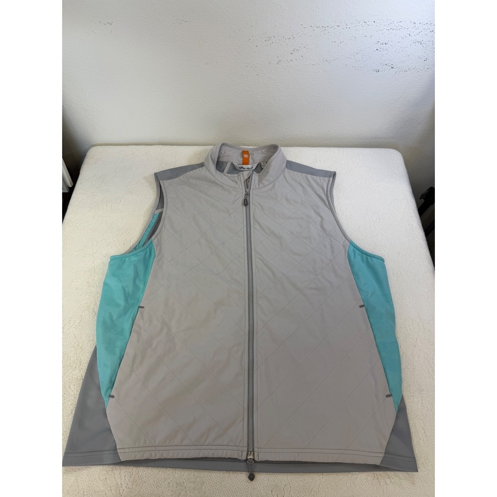Peter Millar Fuse Elite Golf Vest Mens XL Gray Aqua Quilted Full Zip Stretch